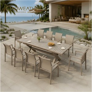 Ensemble de tables et de chaises de salle à manger en <span class=keywords><strong>aluminium</strong></span> imperméable pour restaurant extérieur moderne, pour <span class=keywords><strong>10</strong></span> <span class=keywords><strong>personnes</strong></span> - Product Image 1