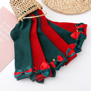 Automne et hiver bébé rouge vert mi Tube chaussettes noeud papillon enfants espagnol nouvel an <span class=keywords><strong>cadeau</strong></span> chaussettes enfants chaussettes de noël - Product Image 4