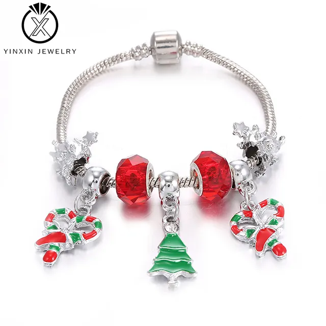 YiXin Jewelry Christmas Bracelets Christmas Tree Pendants Candy Cane Beaded Bracelets Women's Holiday Fashion Jewelry