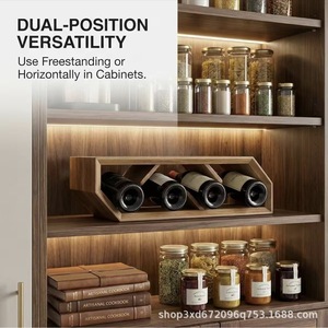 Wooden <b>desktop</b> wine bottle organizer, solid wood standing kitchen spice rack, multi-compartment wooden wine bottle rack - Product Image 1