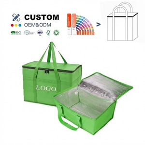Green 40L Reusable Thermal <b>Ice</b> Cream Packaging Bag Nonwoven Foil Lined Tote <b>Cooler</b> Bag - Product Image 4
