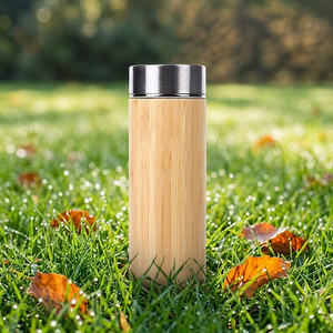 Vaso de Oficina con Cubierta de Bambú, 500 ml, Doble Pared, Acero Inoxidable 304, Aislamiento al Vacío, Botella Térmica, Infusor de Té, Filtro, Tapa de Rosca para Viaje - Product Image 1