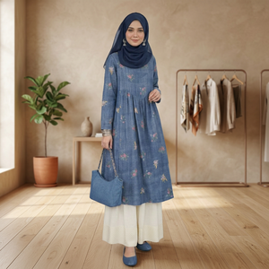 Robe Abaya à imprimé floral, robe musulmane à manches longues, robe Nurser à coupe trapèze pour un usage quotidien - Product Image 3