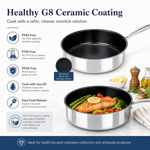 Sartén Antiadherente de Acero Inoxidable con Revestimiento Cerámico G8 <span class=keywords><strong>Micro</strong></span> Dot, Utensilios de Cocina con Superficie <span class=keywords><strong>Micro</strong></span> Dot, Sartén Profunda para Freír - Product Image 6