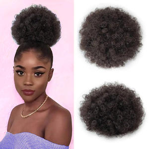 Ricci <span class=keywords><strong>chignon</strong></span> afro sbuffo coulisse capelli a coda di cavallo 8 pollici corti afro crespo ciocca ciambella capelli umani di grandi dimensioni - Product Image 3