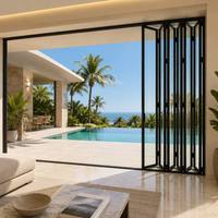 Porte pliante moderne en PVC, double vitrage en verre trempé, gain de place, multi-panneaux, pour patio, balcon, villa, fabricant sur mesure