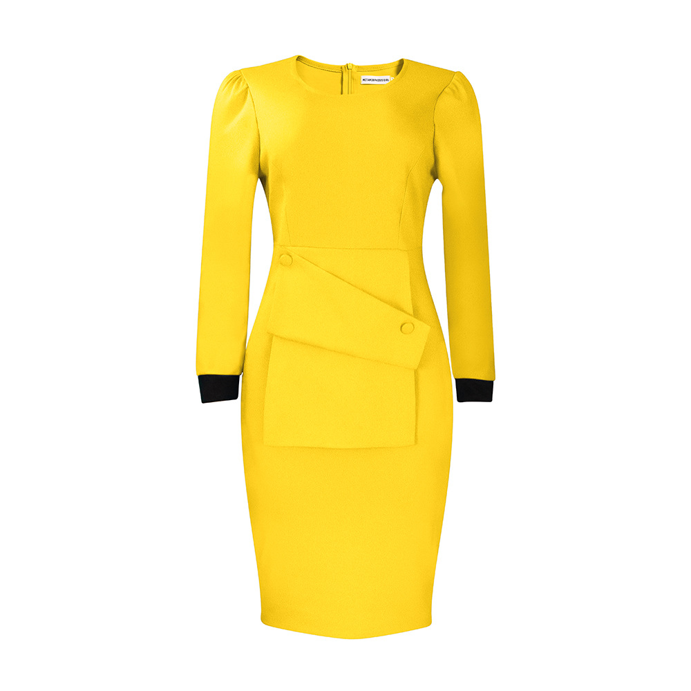 Wholesale New Fashion Women Office Slit Dress Long Sleeves O Neck
