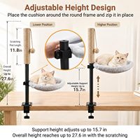 Lit de bureau réglable pour chat avec griffoir et perchoir à fixation par pince, amovible, lavable, en plastique rembourré de laine