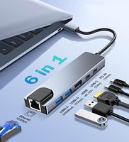 6 en 1 USB C Hub con 4K HDMI 100W PD Gigabit Ethernet 3Puertos USB para MacBook iPad Dell XPS Surface Adaptador universal