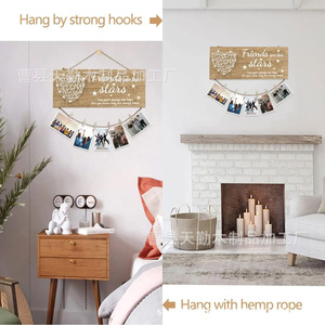Étiquette suspendue en bois minimaliste moderne avec cordon, panneau suspendu en forme de cœur, pince à photos, plaque en bois, souvenir de croissance - Product Image 2