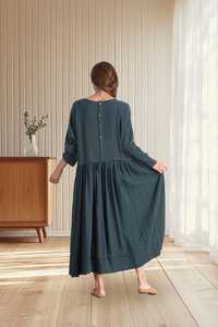 Robe longue plissée en coton et lin pour femme, manches courtes, coupe classique, taille naturelle, grandes tailles, fournisseur B2B éco-responsable - Product Image 3