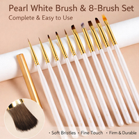 Ensemble de pinceaux à ongles de luxe en nylon haute densité avec manche en métal élégant et poils perlés blancs pour un ensemble cadeau de luxe