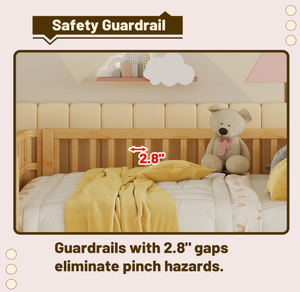 Letto per bambini a grandezza naturale con sponde, divano letto in legno per bambini con sponde di sicurezza rimovibili e angoli arrotondati - Product Image 6