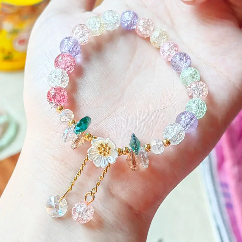 Rinhoo Shell Flower Daisy Bracelet Bohemian Colorful Crystal Beads Elastic Rope Bracelets for Women Fashion Jewelry Pulseira