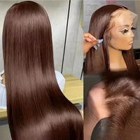 Pelucas de Cabello Humano Natural Liso Marrón Chocolate 13x4 13x6 con Encaje Frontal para Mujeres Negras, Peluca de Cabello Vietnamita Virgen