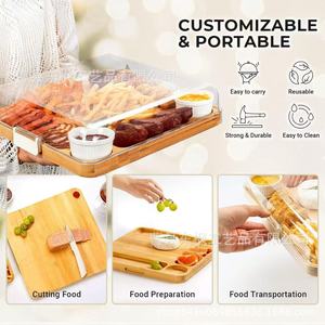 Bamboo Divided <b>Tray</b> With 5 Compartments For Charcuterie <b>Snacks</b> Veggie Platters Home Party Use - Product Image 4