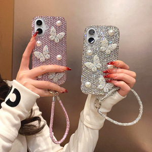 <span class=keywords><strong>Coque</strong></span> de téléphone de luxe DIY Papillon pour <span class=keywords><strong>iPhone</strong></span> 17 Air 16 13 14 12 Pro Max 15 Plus avec strass, perles et dragonne chaîne - Product Image 3