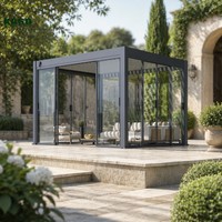 Pergola bioclimatique intelligente en aluminium à toit à lames orientables motorisé, à commande par application, pour patio extérieur, fixation murale