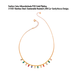 Collier ras du cou tendance à maillons en forme de boîte, plaqué or PVD, en acier inoxydable 316L, durable et résistant, avec pierres précieuses multicolores - Product Image 2