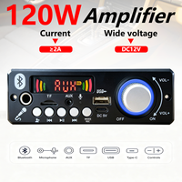 Amplificador de 120W con Decodificador MP3 de 4 Canales 30Wx4 para Auto, USB, TF, AUX, Micrófono, Tipo-C, DC12V, Pantalla Digital y Control Remoto