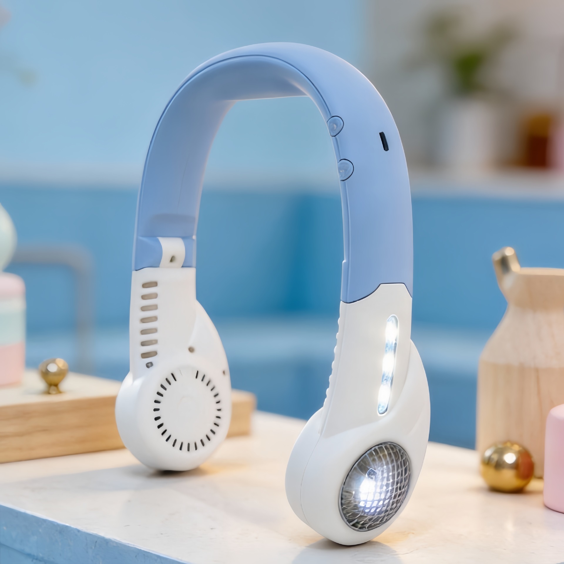 Banda para el cuello con luz azul y blanca.
