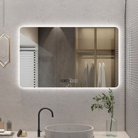 Miroir de Maquillage Mural pour Salon de Coiffure, Argenté, Personnalisé, avec Éclairage LED Rétroéclairé, Tapis Chauffant Anti-buée et Interrupteur Tactile
