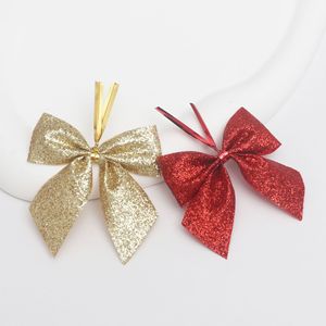 Ornements de Noël en forme de nœud 5x5cm, rouge et or, pailletés, en forme de papillon, décorations pour arbre - Product Image 3