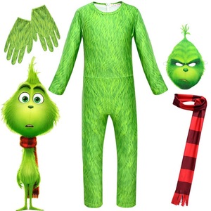 HESPER Unisex Green Furry Monster Cosplay Costume Onesie Tights Mask Kids Fashion Stage Show Christmas Costume - Product Image 1