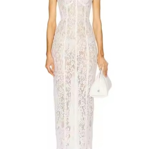 Nouvelle arrivée, prix bas, robe en dentelle d'automne de haute qualité, robe de soirée maxi sans manches, dos nu, col en V profond pour femmes - Product Image 4