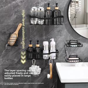 Étagère d'angle murale moderne en fer noir pour salle de bain, 2 niveaux, avec finition thermolaquée, durable et gain de place - Product Image 4
