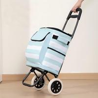 Chariot de courses pliable d'extérieur, type autoportant, avec poche isotherme, multifonctionnel, peu encombrant, portable, pour les courses alimentaires