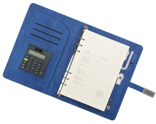 Journal intime 6 anneaux en PU, pour ordinateur portable, avec batterie externe et calculatrice, à la mode et livraison rapide