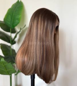 Perruques pour femmes juives orthodoxes avec mèches colorées, <span class=keywords><strong>perruque</strong></span> casher à cuticules alignées, douce et lisse, en dentelle suisse HD - Product Image 5