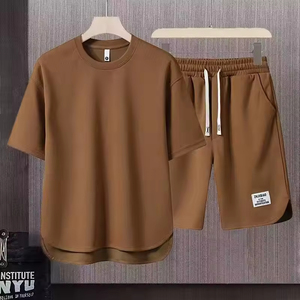 Nuovo arrivo <span class=keywords><strong>uomo</strong></span> abbigliamento sportivo palestra Casual tinta unita camicia corta 2 pezzi <span class=keywords><strong>completo</strong></span> all'ingrosso Logo ricamo t-Shirt da <span class=keywords><strong>uomo</strong></span> Set - Product Image 3