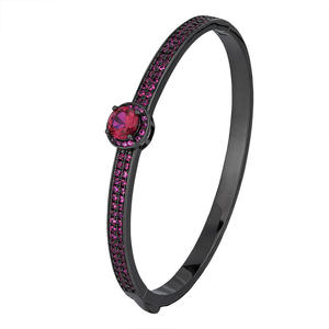 Bracelets et Joncs Éco-responsables en Cuivre Plaqué Or <span class=keywords><strong>Noir</strong></span> avec Corindon Rouge 6,5 mm et Zircone Spinel Bleue – Idéal pour un Cadeau Haut de Gamme - Product Image 1