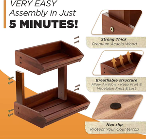 Soporte de cesta de frutas de madera de Acacia de 2-3 niveles, organizador de almacenamiento para decoración del hogar con escurridor, estante de exhibición para almacenamiento de fruteros - Product Image 4