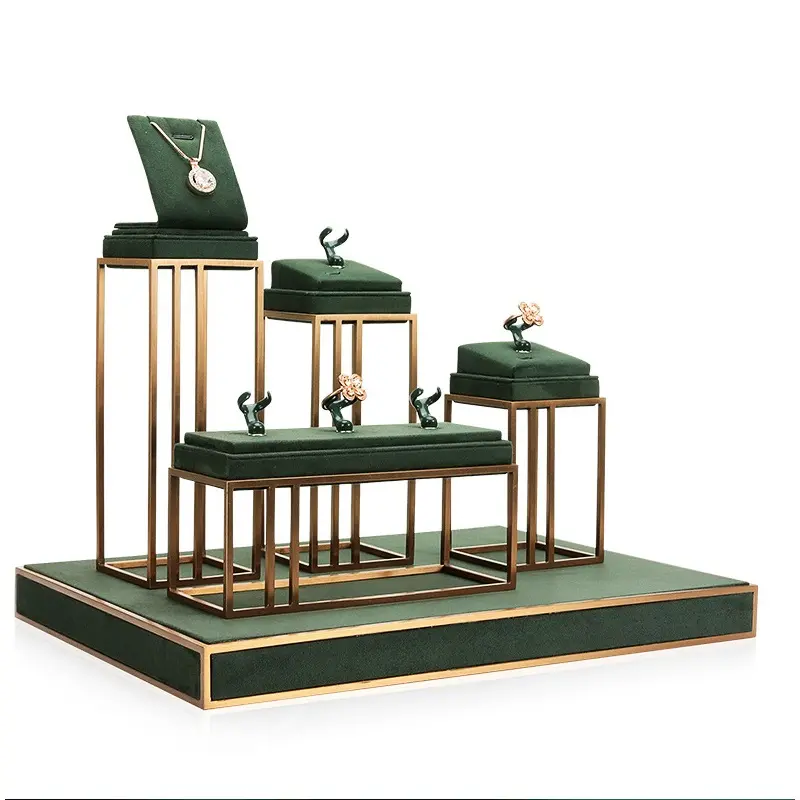 Tùy Chỉnh Bức Tượng Bảng Trang Sức Hiển Thị Set Busts Countertop Màu Xanh Lá Cây Suede Leather Store Jewelry Display Stands