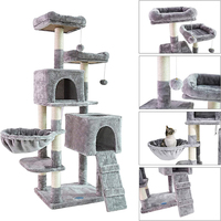 Nouvelle Conception Tendance : Arbre à Chat en Peluche Grise Douce avec Plateau, pour Maine Coon, avec Structure d'Escalade et Jouet