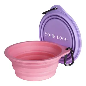 Oem/Odm Logo collapsible dog bowl key chain custom pet feeder dog food water bowl plate portable dog