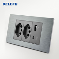 Prise murale DELEFU 118 de type barre durable - Prise USB domestique 10A/20A avec fiche brésilienne, finition aluminium brossé