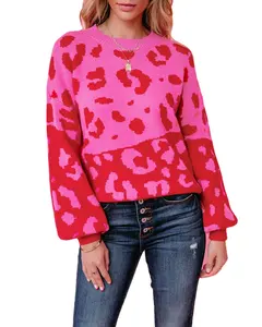 Wholesale Women Jacquard Pattern Sweater Pullover Round Neck Leopard spot Print sweater top women's Knitwear