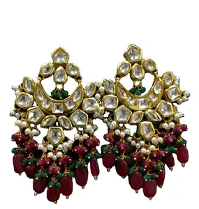 Bollwood-pendientes de moda Kundan Chand Bali, con borlas de cuentas, precio al por mayor