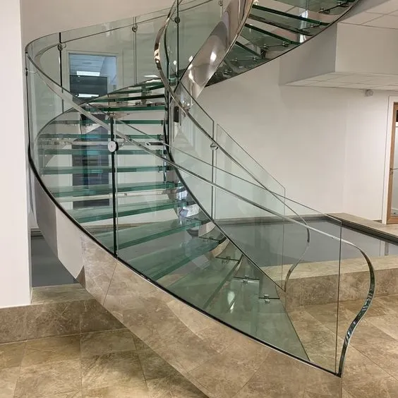 CBMMART Curved Spiral Staircase Indoor Luxury Modern Home Decoration Glass Stairs Wooden Stairs