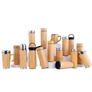 Hadiah natal termos bambu Tumbler luar ruangan Kemah sehat kayu dapat dipakai ulang cangkir kopi baja travel bambu dengan tutup