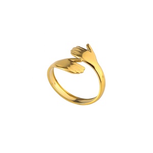 Anillo de Acero Inoxidable con Diseño de Abrazo de Amor |   Joyería con Diseño Único de Manos Abrazadas |   Anillo de Dedo Ajustable Minimalista para Mujer - Product Image 5
