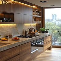 KNOWDOW Armoires de cuisine américaines Île de pierre frittée en peau de bois Personnalisation de la maison entière Villa Maison élégante