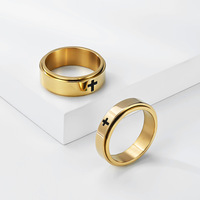 Bague de décompression rotative en acier inoxydable doré, anti-anxiété, avec verre, pour couple, mariage, fiançailles, homme et femme