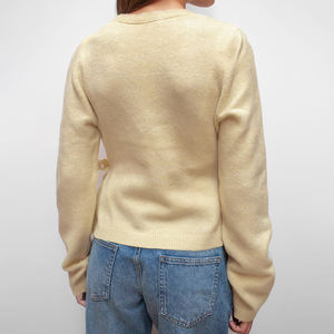 Women's Casual Solid Color V-Neck <b>Sweater</b> Full Sleeve Soft Viscose/Polyester Computer-Knitted Lace-Up Belt Closure All Seasons - Product Image 3