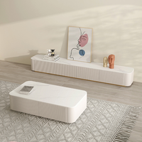 Unités murales de télévision de luxe meubles de salon lumière LED dessus en marbre support de télévision et ensemble de Table basse Table à thé meuble de télévision en bois moderne