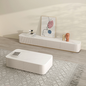 Unidades de pared de Tv de lujo, muebles de sala de estar, soporte de Tv superior de mármol con luz Led y juego de mesa de café, mesa de té, mueble de Tv de madera moderno - Product Image 2